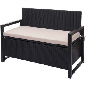 Décoshop26 Banquette 2 places de jardin en polyrotin coffre de rangement anthracite coussin beige 040004171
