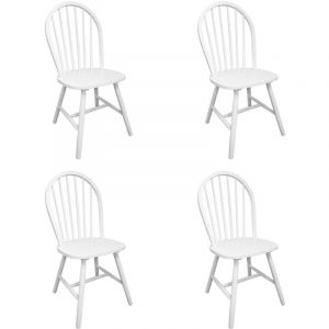 Décoshop26 Lot de 4 chaises de salle à manger cuisine design classique bois d'hévéa solide blanc CDS021229