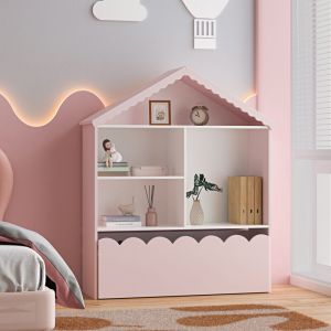 [en.casa] - tagère pour enfant Vestnes rose barbe à papa / blanc