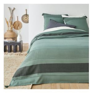 Plaid rayé coton, Doni Vert Couleur Vert Taille 140 x 200 cm