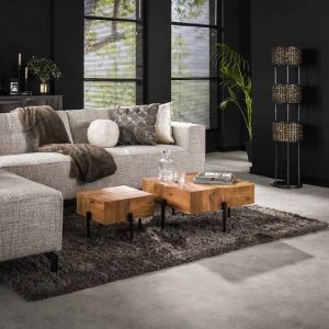 Vivabita Lot de 2 tables basses industrielles en acacia massif naturel Benja Naturel