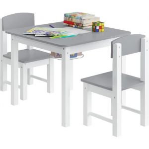 Woltu - Ensemble de Table et Chaises pour Enfant, avec Plaque de Base de Bloc, Plateau Réversible, Blanc et Gris