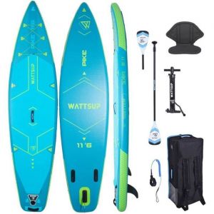Sup Paddle Gonflable Wattsup Bleu Pike 11'6 Pack Complet + Si&egrave;ge + Pagaie 2in1 Dropstitch Max 150 Kg - 350x84x15cm