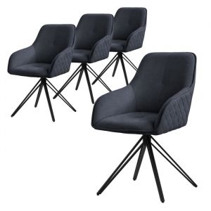 Set de 4x Chaise de Salle &agrave; Manger, Anthracite, en Textile Tiss&eacute;, Chaise Rembourr&eacute;e avec Accoudoirs/Dossier, Pivotante &agrave; 360&deg;, Pieds en M&eacute;tal,