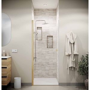 Aurlane Porte de Douche Pivotante 70x195cm - Verre Trempe 8mm Anticalcaire - Alu Or Brosse - GOLD ELEMENTARY