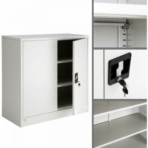 Armoire de bureau verrouillable métallique étagère meuble 3 niveaux gris 08_0000378