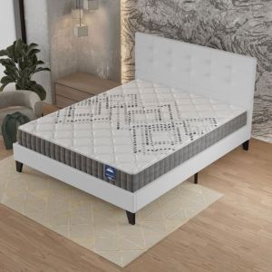 Ensemble 140x190cm-Matelas ressorts ensachés + Lit avec Tête de lit et sommier à lattes, Matelas 20cm d’épaisseur