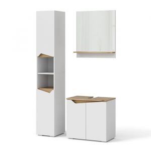 Ensemble de meubles de salle de bain Marelle, Blanc, 3 pièces, avec armoire haute, Vicco