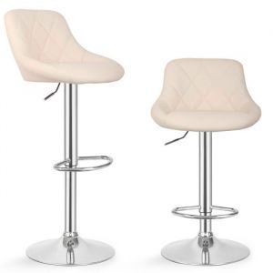 Image de Miadomodo Tabouret De Bar - Set De 2, R&eacute;glable, Pivotant, 360 Degr&eacute;s, Acier, Similicuir, Rembourr&eacute;, Beige - Chaise De Bar Moderne