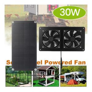 Ranipobo - 30W 12V ventilateur d'echappement solaire, aspirateur 12cm mini ventilateur ventilateur panneau solaire double ventilateur de