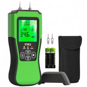 Strex Moisture Meter Digital - Pour le bois et les matériaux de construction (y compris la pierre, le plâtre et le béton) - Affichage LCD - Humidity Meter - Moisture Malls - Incl. Batteries & Storage Case