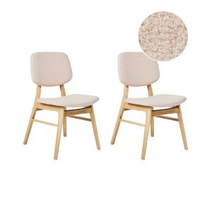 Beliani Lot de 2 Chaises de Salle à Manger Rétro Sans Accoudoirs Assise en Tissu Bouclé Beige Clair Structure en Bois Massif Clair Elaine