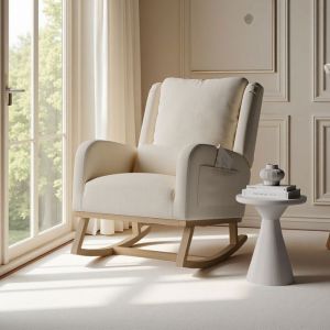 Fauteuil &agrave; Bascule - TANANT - Beige - Rangement de Poche - Style Scandinave - 150 kg