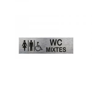 Signaletique.biz France - Pictogramme wc mixtes (Q0099). Signalisation Porte - 170 x 50 mm - Autocollant souple ou plaque alu bross&eacute; 2mm. - Adh&eacute;sif