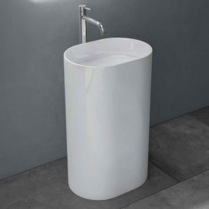 Mai & Mai Lavabo à Poser au Sol Blanc 55cm Vasque sur Pied en Résine Evier Lave Mains Salle de Bain sans Trop-plein Col45