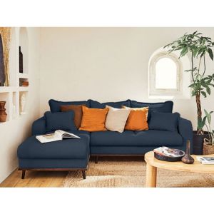 Albane - canapé d'angle gauche - 4 places - convertible avec coffre - en velours côtelé - Bleu Ardoise
