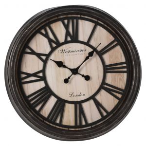 H&S Collection Horloge murale chiffres romains London noir et naturel