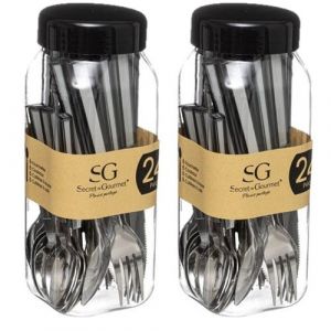 Toilinux - Lot de 2 M&eacute;nag&egrave;res Tamaris - 48 couverts - en Acier Inoxydable - Gris - Tamaris