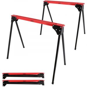 Lot de 2 tr&eacute;teaux pliables l&eacute;ger - Capacit&eacute; 760kg - M&eacute;tal - Tr&eacute;teaux pour atelier et chantier - Largeur 86cm - Ht 79cm