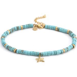 Sixty Stones - 60 - Cha&icirc;ne De Cheville Dor&eacute;e Perles Heishi Turquoises &Eacute;toile De Mer - 25 X 0,4 Cm