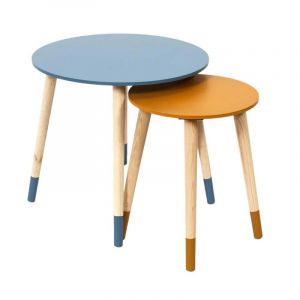 Lot de 2 Tables Gigogne Bicolore Bleu Jaune