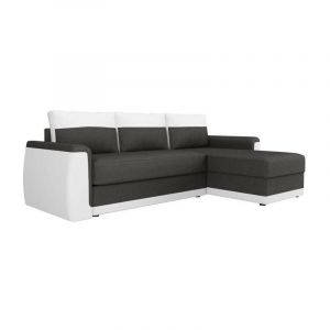 JAMES Canape dangle convertible 3 places + Coffre de rangement Simili blanc et tissu gris anthracite L 230 x P 142 cm