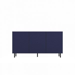 CAMI - Buffet style glamour 3 portes - 150x40x78cm - 4 niches de rangement - Façades à lamelles - Bleu