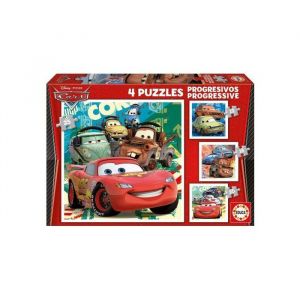 Educa 4 puzzles enfant disney pixar cars 12 / 16 / 20 / 25 pieces - flash mcqueen martin guido luigi etc. - set puzzle progressif + carte
