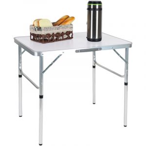Relaxdays Table de camping, pliante, réglable en hauteur, h x l x p 70 x 75 x 55 cm, aussi pour le jardin, blanc/argenté