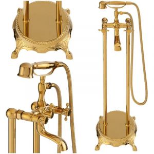 Desconocido Silla élégant Robinet de Baignoire retro sur pied avec inverseur et bec rotatif, Doré