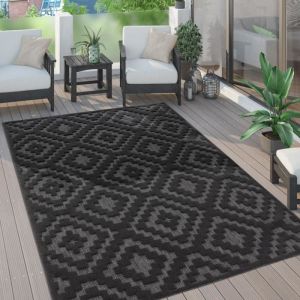 Paco Home - Tapis Exterieur Terrasse Salon Cuisine Motif Scandinave Motif Ethnique Uni 120x160 cm, Anthracite 2