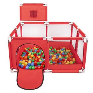 Selonis Parc Bébé Avec 200 Balles Plastiques Aire De Jeu Pliable Basket, Rouge:Vert/Jaune/Bleu/Rouge/Orange