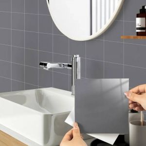 Carreaux Muraux Adh&eacute;sifs - HODE - 15x15 cm - Gris - 24 Pi&egrave;ces - Imperm&eacute;ables et Brillants