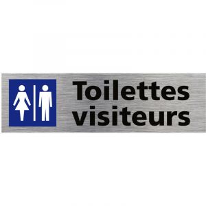 Signaletique.biz France - Pictogramme Toilettes Visiteurs (Q0481). Signalisation Porte - 170 x 50 mm - Autocollant souple ou plaque alu bross&eacute; 2mm.
