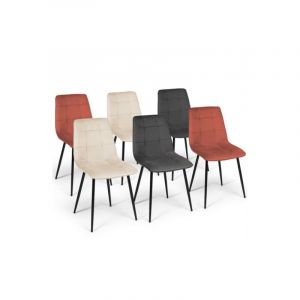 Idmarket Lot de 6 chaises MILA en velours mix color terracotta x2, gris foncé x2 et beige x2