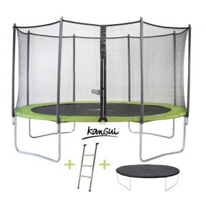 Image de Kangui Trampoline TWIN DUO 426 cm Vert avec Echelle, Couverture propreté et Filet de Protection Trampoline TWIN DUO 430 cm Vert - Garçon et Fille - A partir de 4 ans - Livré à l'unité