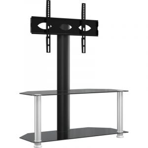 Meuble tv d'angle 2 niveaux pour 32-70 pouces noir argenté