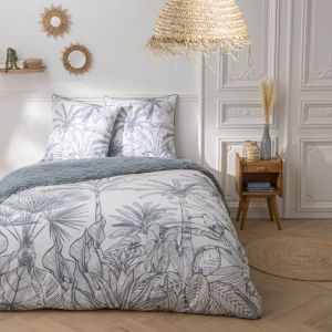 Future Home - Parure de lit 3 pi&egrave;ces Adulte 2 personnes v&eacute;g&eacute;tal r&eacute;versible en coton Set de Housse de couette 260x240cm +2 Taies d'oreiller 63x63 cm