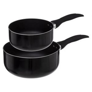 Secret de Gourmet Fi-ve - Five - Lot de 2 Casseroles en Aluminium revêtement anti-adhérent d 16 et d 20 cm Tous feux y compris Induction - Noir