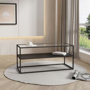 Table basse Solund avec étagère acier verre trempé 102 x 43 x 46 cm noir mat