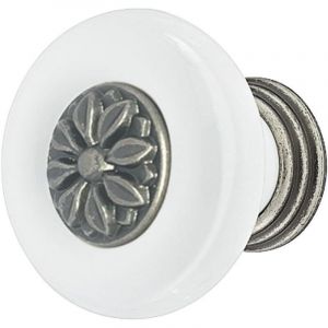 Cyclingcolors 1x bouton de tiroir porcelaine c&eacute;ramique finition nickel zingu&eacute; 37 mm meuble vintage antique avec vis