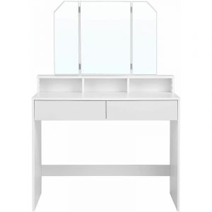 Image de Songmics VASAGLE Coiffeuse 100 x 40 x 142 cm, avec miroir, 2 tiroirs et 3 Compartiments de Rangement, SANS TABOURET, Blanc RDT115W01