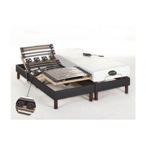 Image de Lit &eacute;lectrique relaxation lattes et plots matelas m&eacute;moire forme tissu anthracite THESEE de NATUREA - 2 x 80 x 200 cm