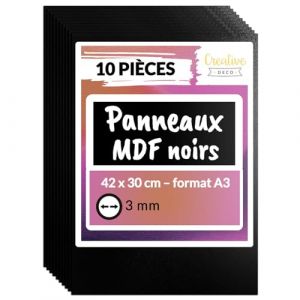 Creative Deco 10 x A3 Panneau MDF Noir | 420 x 300 x 3 mm | Planche Bois Brut | D&eacute;coupe Laser, Gravure | Panneaux Bois Pyrogravure