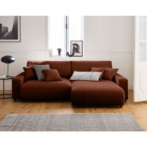 Pivoine - canapé d'angle réversible - 4 places - convertible avec coffre - en velours texturé - Terracotta