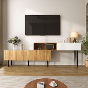 Meuble TV 220 x 30 x 63.4 cm - Design en deux parties - Aspect bois - Naturel