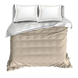 De Witte Lietaer Bumblebee Parure Percale Housse de Couette + Taies d'oreiller, Coton, Blanc/Vision Taupe, 240x220 cm