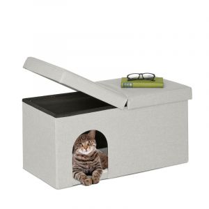 Relaxdays Grotte pour Chat Pratique, Banc Robuste, cachette, H x L x P : env. 38,5 x 74,5 x 37 cm, int&eacute;rieur, Beige