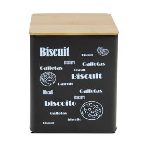 Lot de 4 pot herm&eacute;tique de cuisine pour biscuits, bocal, bo&icirc;te de rangement, r&eacute;cipient de stockage pour aliments en m&eacute;tal coloris noir- Longueur 13.8 x Profondeur 13.8 x Hauteur 16.5 cm -JUANIO -