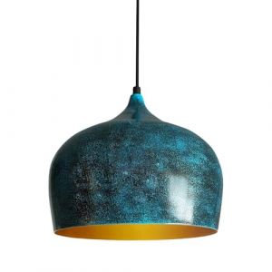Suspension Industrielle en Métal Bleu Peint à la Main – Lustre Vintage E27 Ø41 cm pour Salon, Chambre ou Salle à Manger